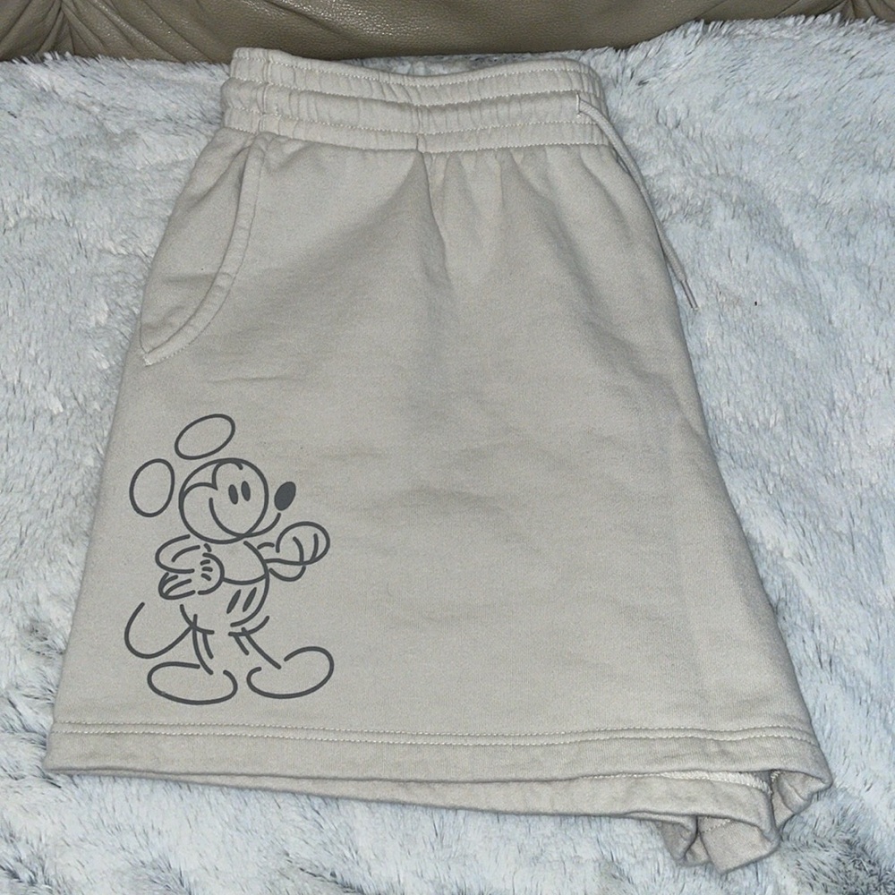 Disney Cream Athletic Shorts with Mickey Mouse Design.  Size L - Picture 2 of 4